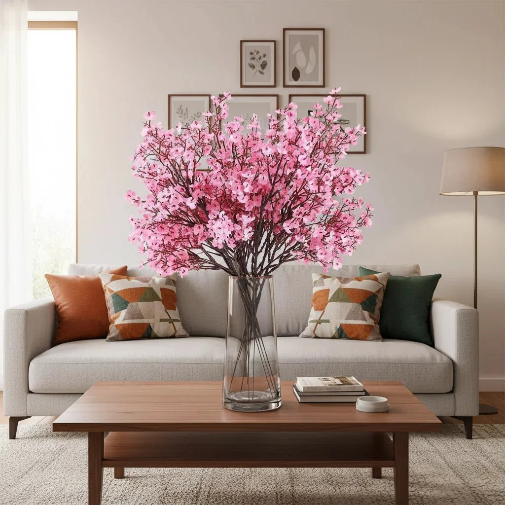 Artificial Cherry Blossom Stem Lifelike Pink Flexible Stem