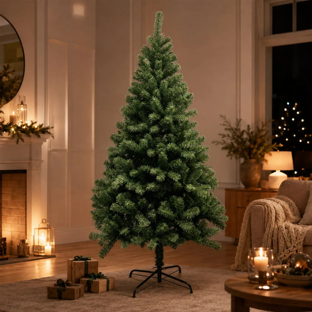 Artificial Christmas Tree Dense Green Branches Metal Stand Reusable
