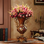 Artificial Flower Arrangement Silk Roses Gold Vase Fully Assembled