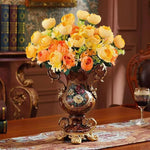 Artificial Flower Arrangement Silk Roses Gold Vase Fully Assembled