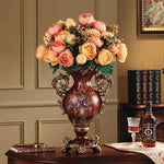 Artificial Flower Arrangement Silk Roses Gold Vase Fully Assembled