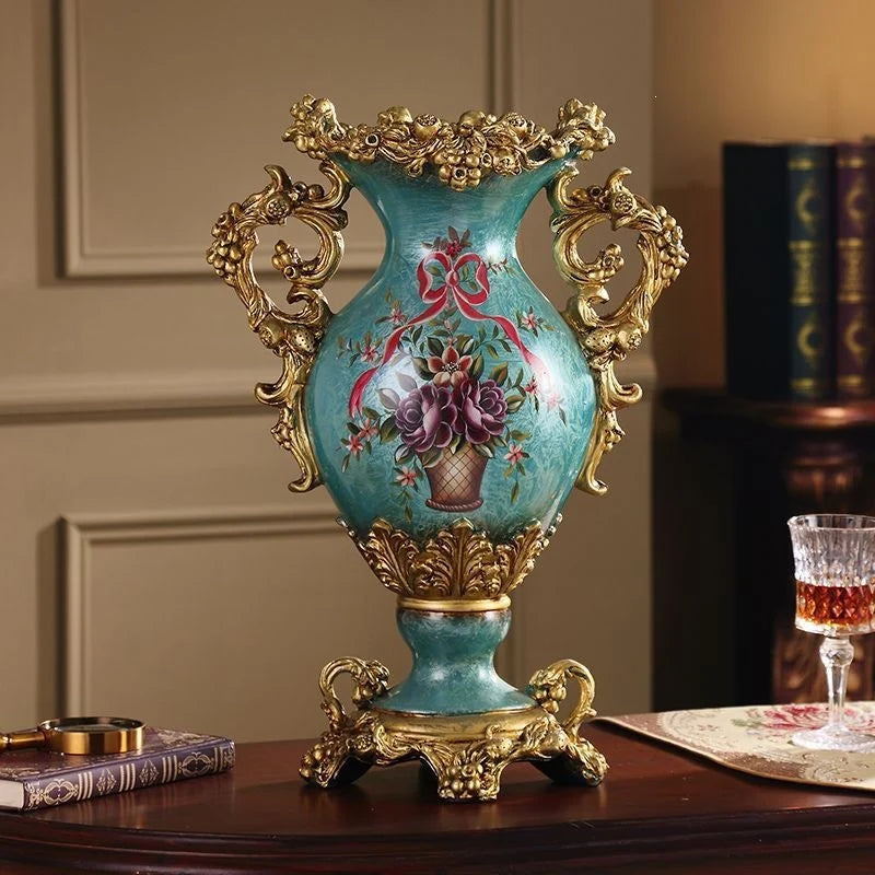 Artificial Flower Arrangement Silk Roses Gold Vase Fully Assembled