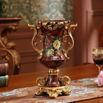 Artificial Flower Arrangement Silk Roses Gold Vase Fully Assembled