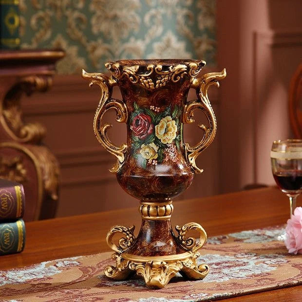 Artificial Flower Arrangement Silk Roses Gold Vase Fully Assembled