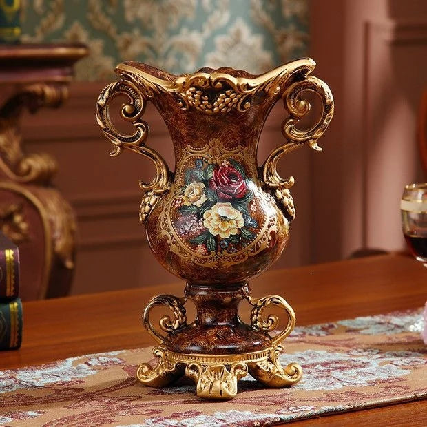 Artificial Flower Arrangement Silk Roses Gold Vase Fully Assembled