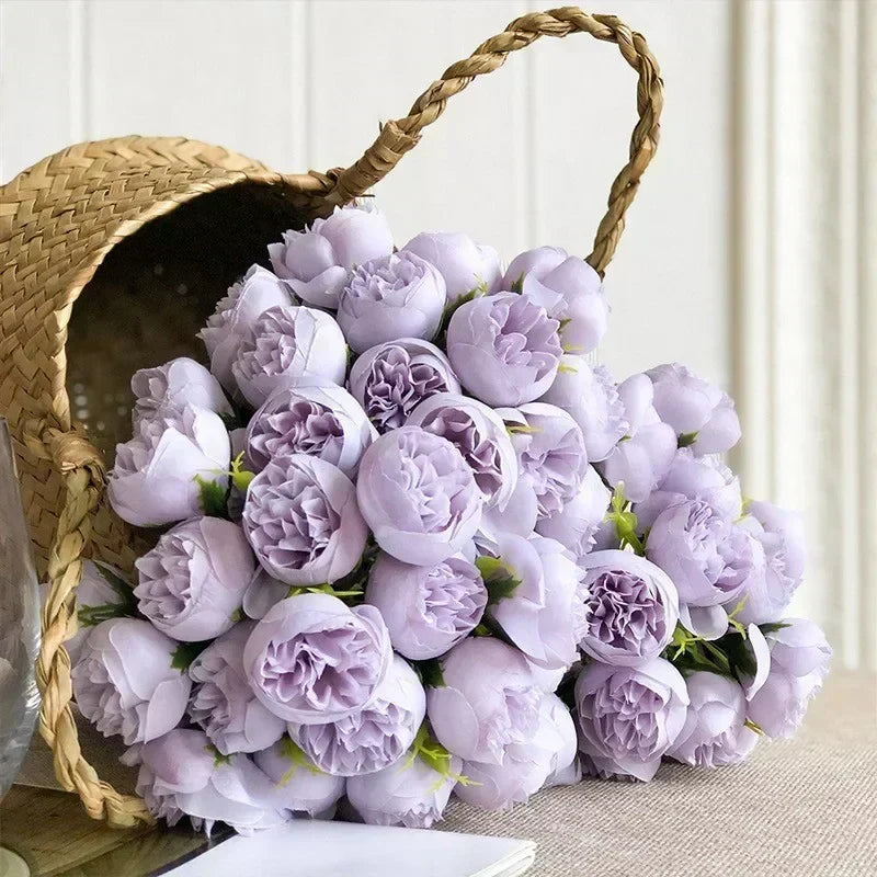Artificial Peony Bouquet Silk 27 Blooms Lifelike Appearance