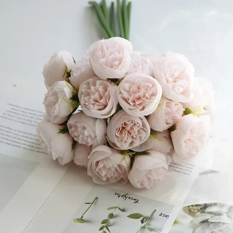 Artificial Peony Bouquet Silk 27 Blooms Lifelike Appearance