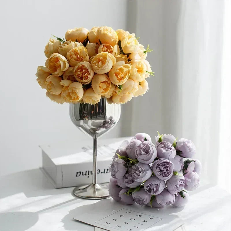 Artificial Peony Bouquet Silk 27 Blooms Lifelike Appearance