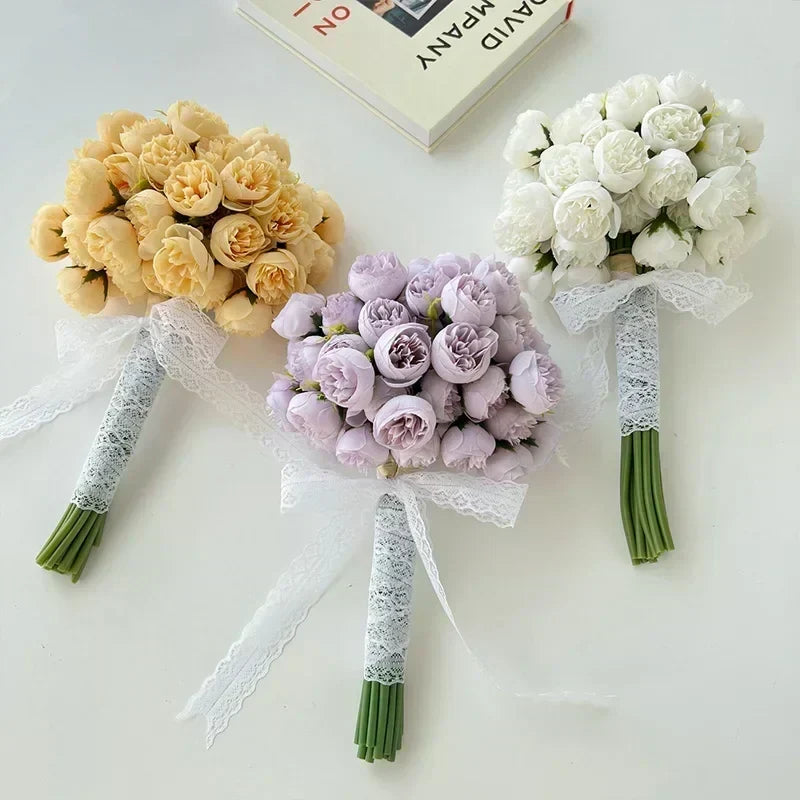 Artificial Peony Bouquet Silk 27 Blooms Lifelike Appearance