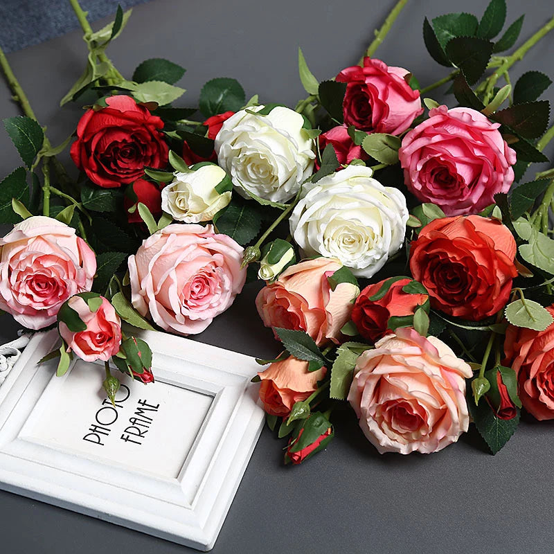 Artificial Rose Arrangement Lifelike Silk Maintenance-Free Decor