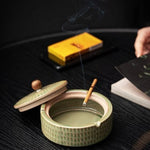Ashtray Ceramic With Wooden Lid Deep Bowl