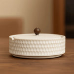 Ashtray Ceramic With Wooden Lid Deep Bowl