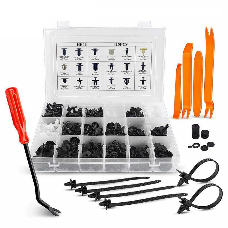 Automotive Fastener Kit 415-Piece Nylon Rivets & Tools