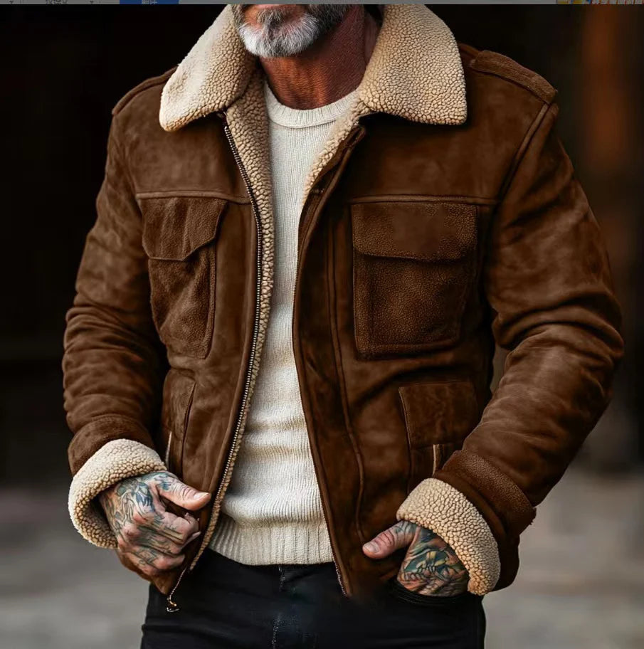 Aviator Jacket Suede-Look Teddy Lined Windproof Placket