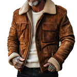 Aviator Jacket Suede-Look Teddy Lined Windproof Placket