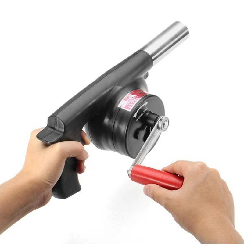 BBQ Fire Starter Blower Manual Crank Heat-Resistant Metal Nozzle