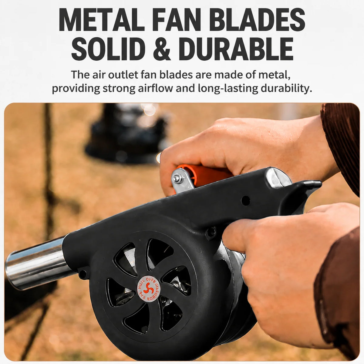 BBQ Fire Starter Blower Manual Crank Heat-Resistant Metal Nozzle