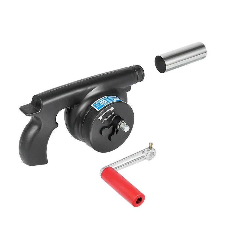 BBQ Fire Starter Blower Manual Crank Heat-Resistant Metal Nozzle