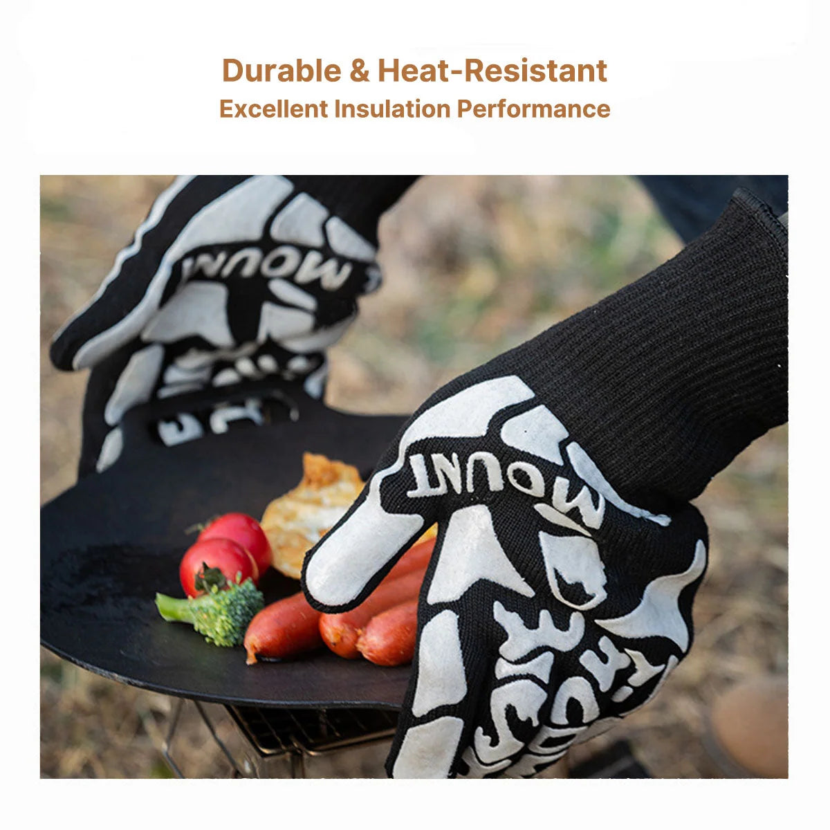 BBQ Gloves Heat-Resistant Non-Slip Grip Extended Cuffs