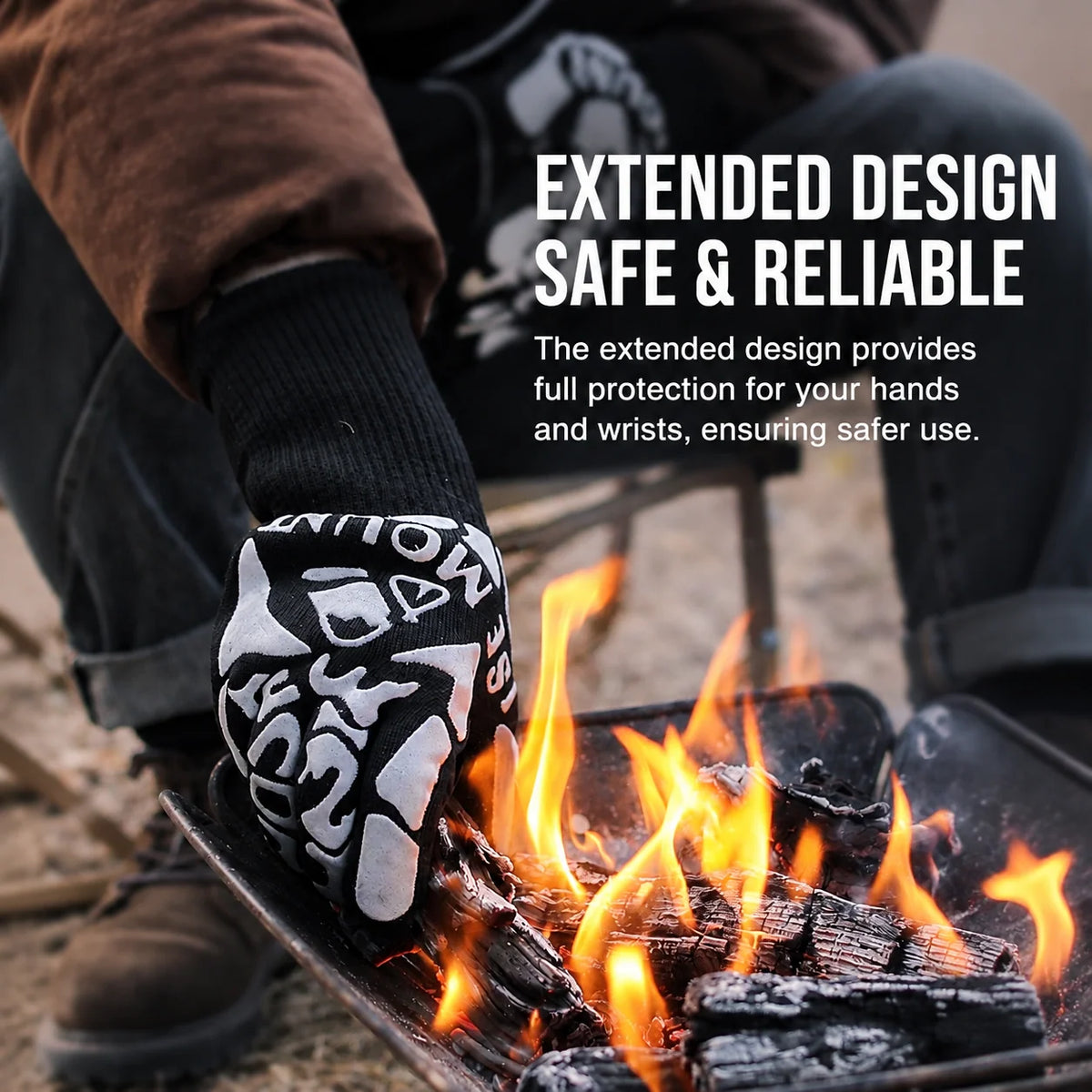 BBQ Gloves Heat-Resistant Non-Slip Grip Extended Cuffs
