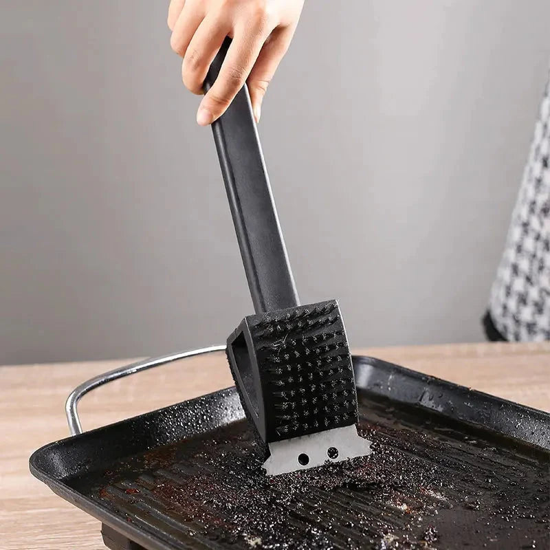 BBQ Grill Brush 3-in-1 Steel Bristles Scraper & Sponge