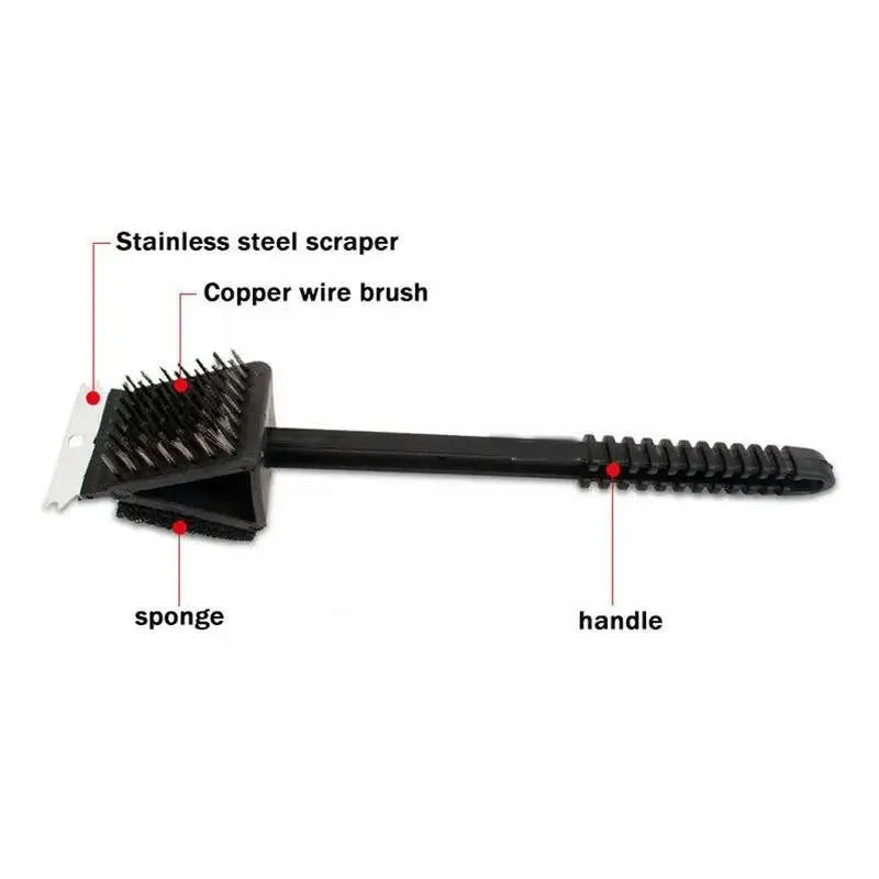 BBQ Grill Brush 3-in-1 Steel Bristles Scraper & Sponge