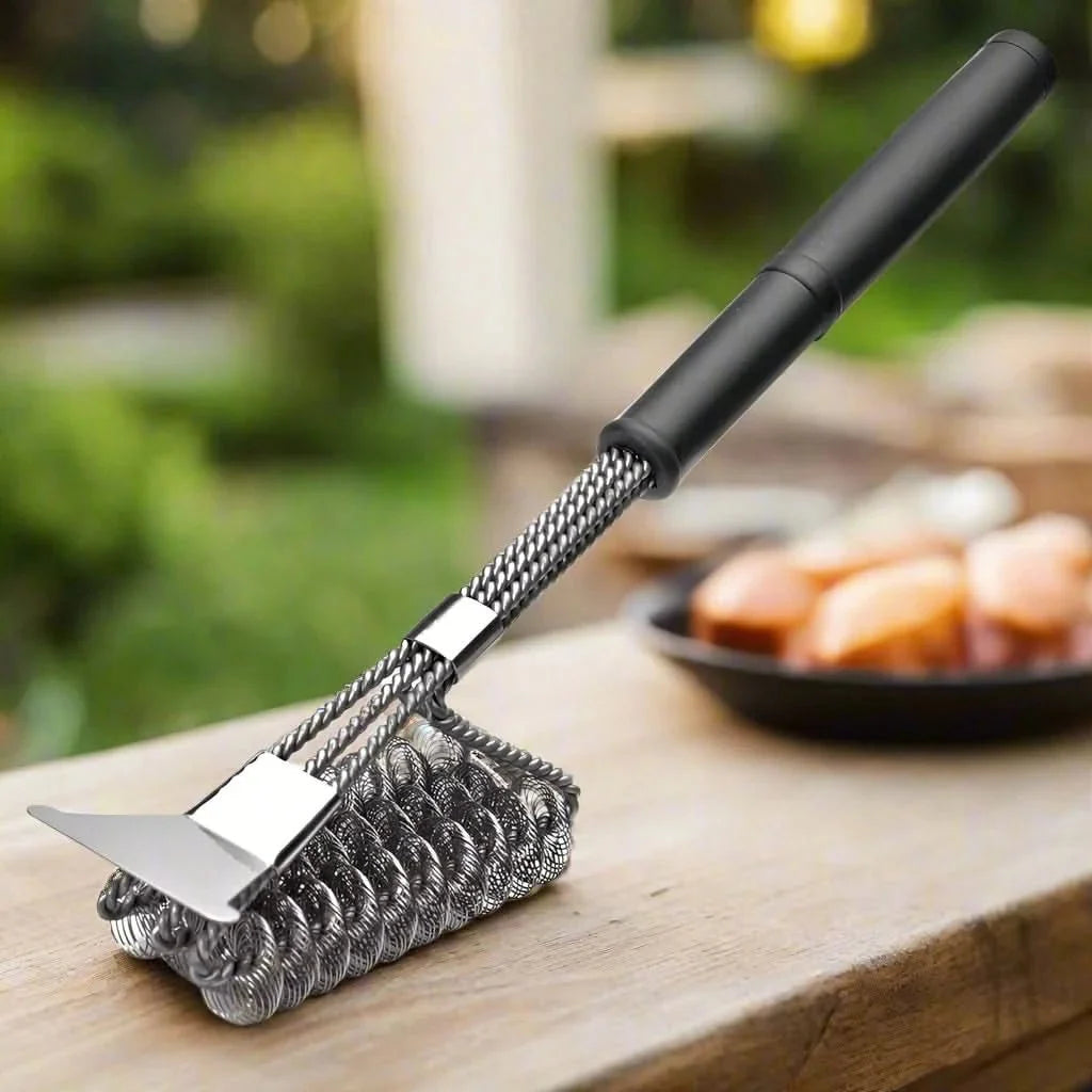 BBQ Grill Brush Bristle-Free Three-Head Stainless Steel Scraper