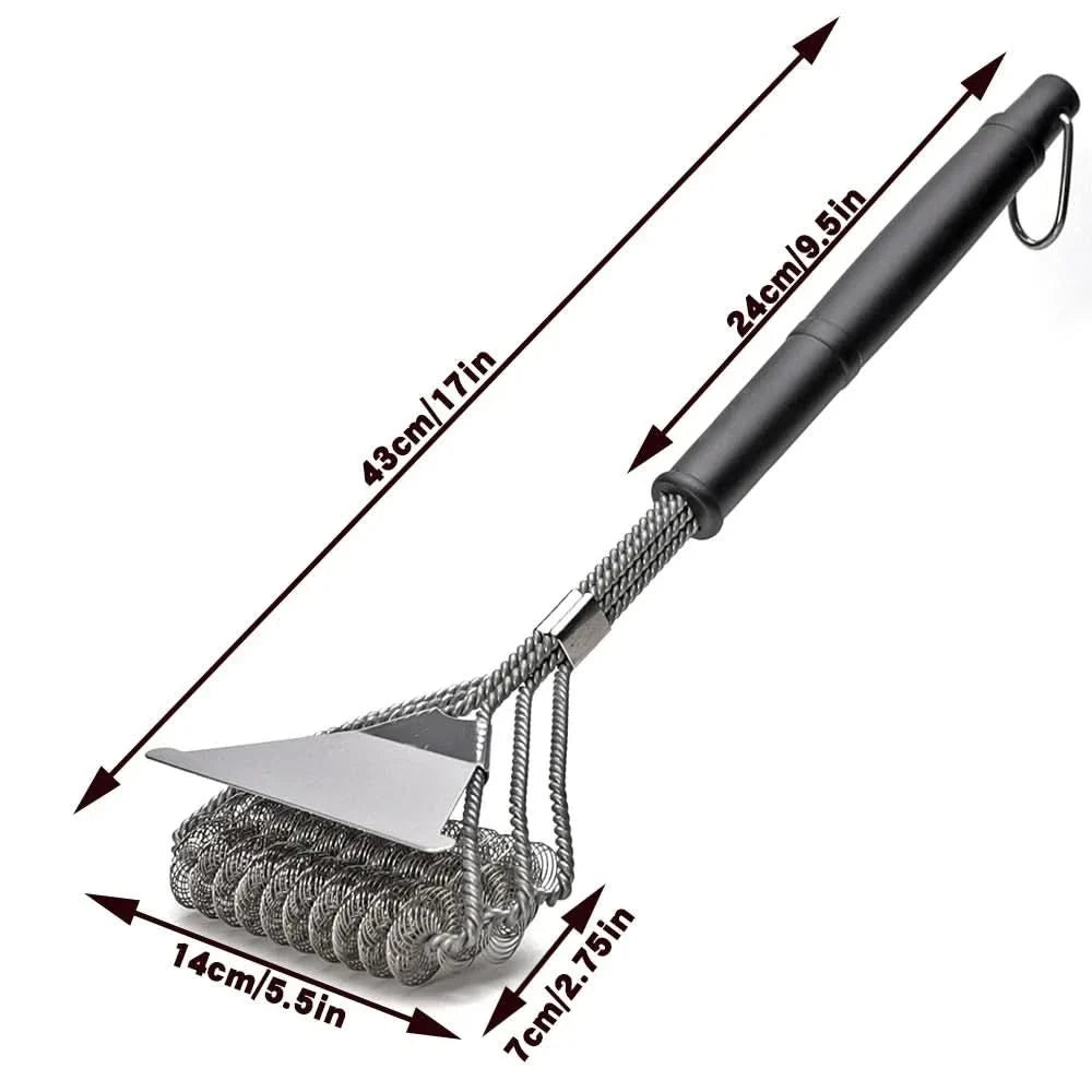 BBQ Grill Brush Bristle-Free Three-Head Stainless Steel Scraper