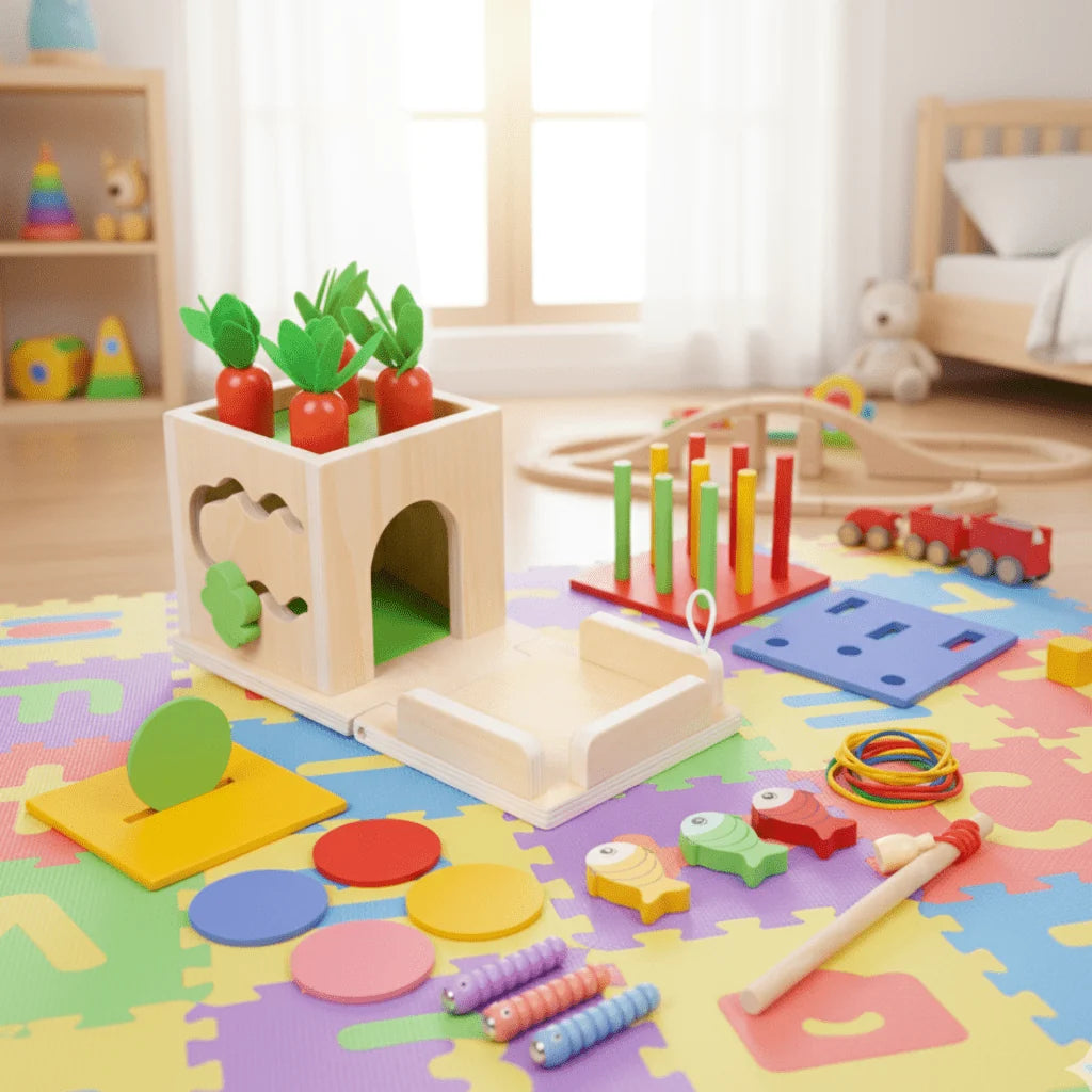 Baby Activity Cube Wooden Montessori Toy 8 Activities
