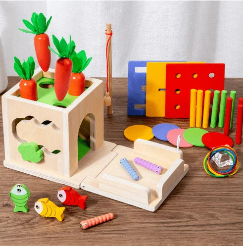 Baby Activity Cube Wooden Montessori Toy 8 Activities