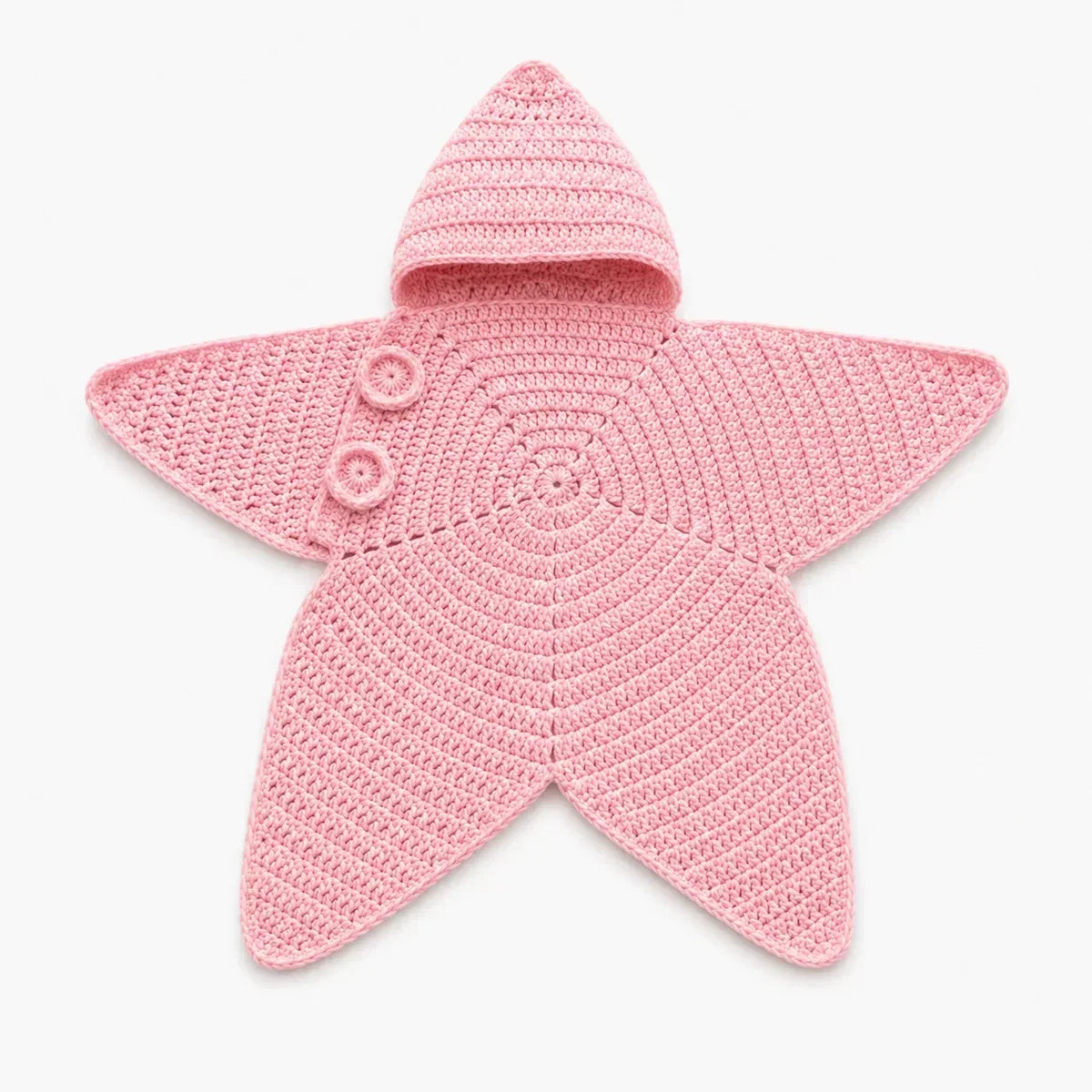 Baby Blanket Hooded Star-Shaped Crocheted Cotton Button Closure