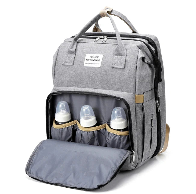 Baby Changing Backpack Fold-Out Travel Bed Insulated Bottle Pockets