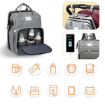 Baby Changing Backpack Fold-Out Travel Bed Insulated Bottle Pockets
