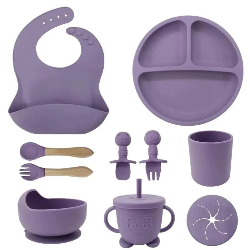 Baby Dinnerware Set Silicone Suction Base BPA-Free 10-Piece
