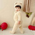 Baby Jumpsuit Plush Bear Print Winter Warmth