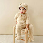Baby Jumpsuit Plush Bear Print Winter Warmth
