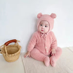 Baby Jumpsuit Plush Bear Print Winter Warmth