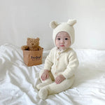 Baby Jumpsuit Plush Bear Print Winter Warmth