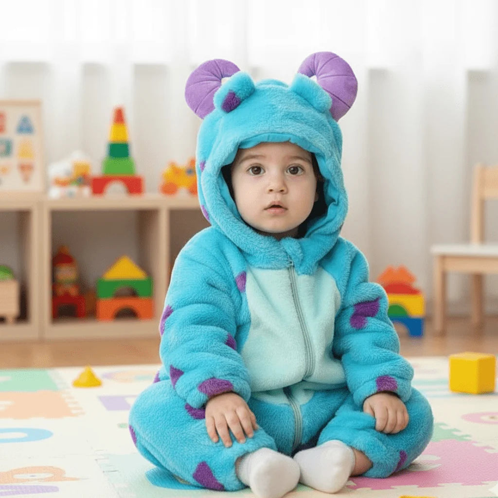Baby Onesie Fluffy Lined Zip & Snap Closure