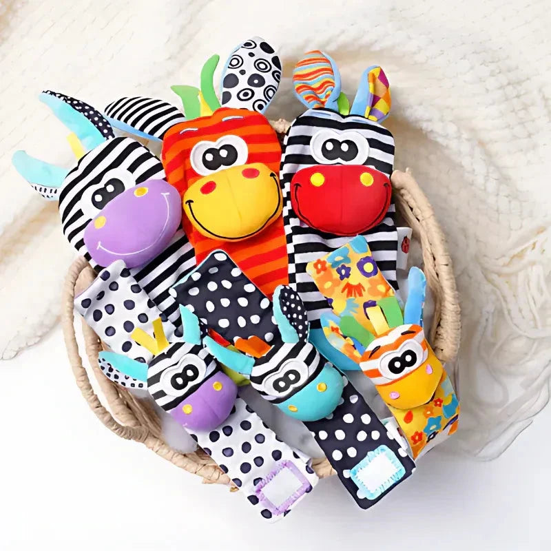 Baby Rattle Set Cotton 4-Piece Wrist & Foot Rattles