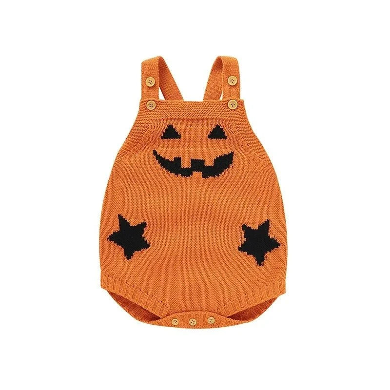Baby Romper Knitted Pumpkin Print Adjustable Straps