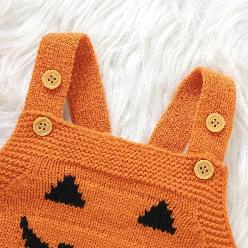Baby Romper Knitted Pumpkin Print Adjustable Straps