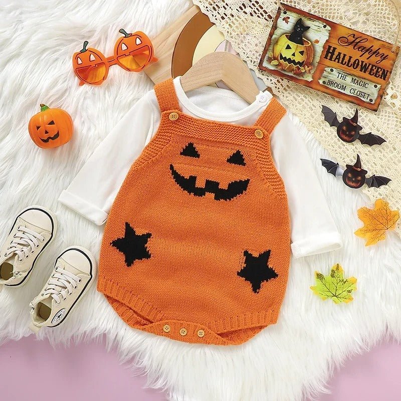 Baby Romper Knitted Pumpkin Print Adjustable Straps