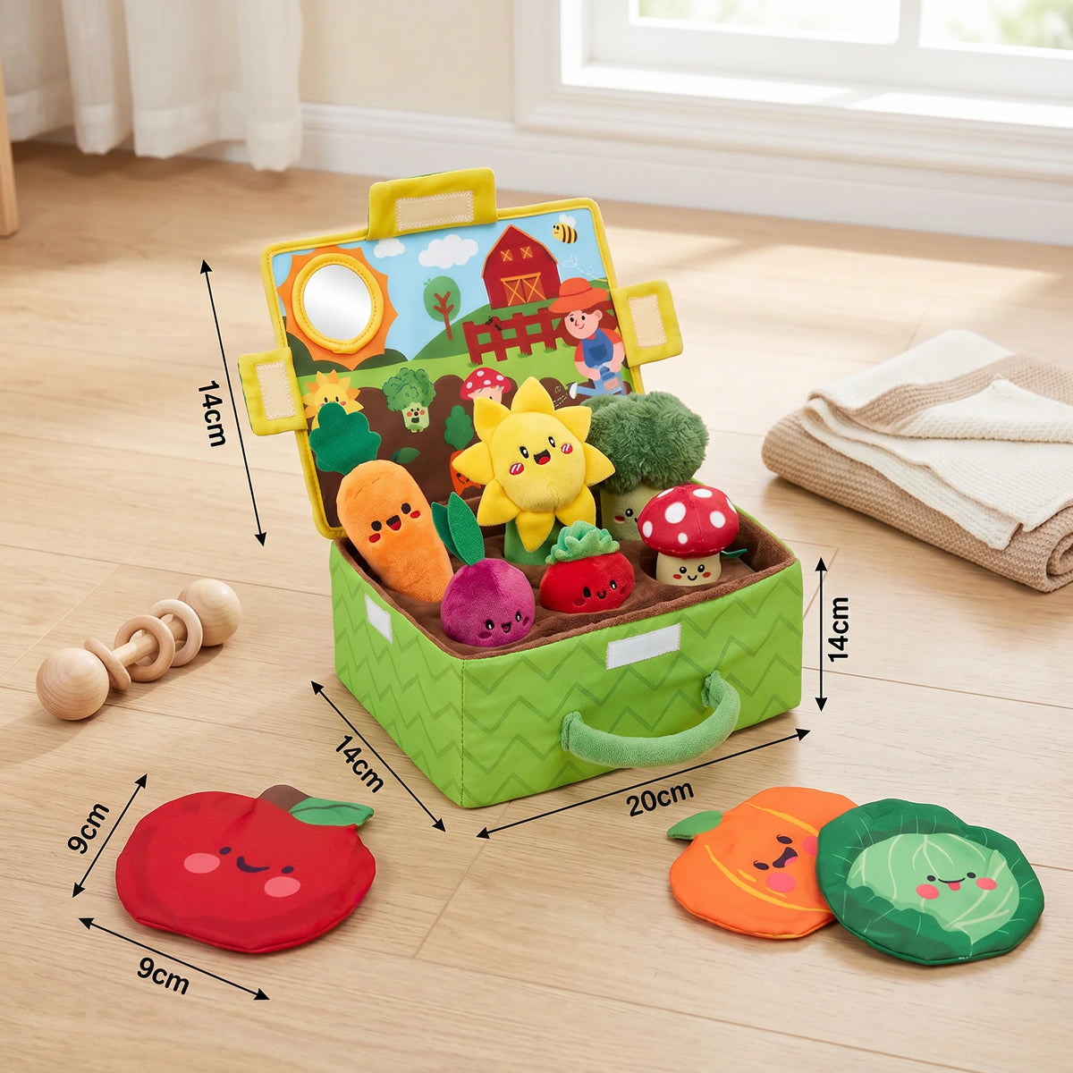Baby Sensory Toy Plush Rattle & Squeaker With Mirror