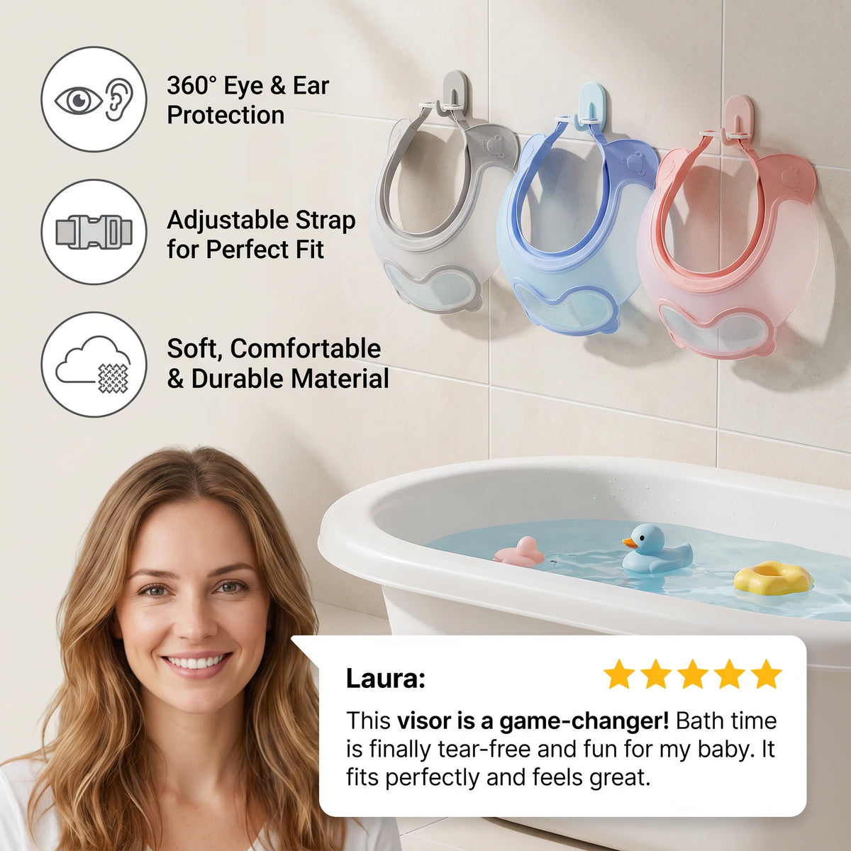 Baby Shampoo Visor Adjustable Fit 360° Eye & Ear Coverage