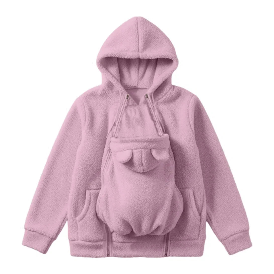 Babywearing Hoodie Built-In Baby Pouch Soft Fleece Zipper Front