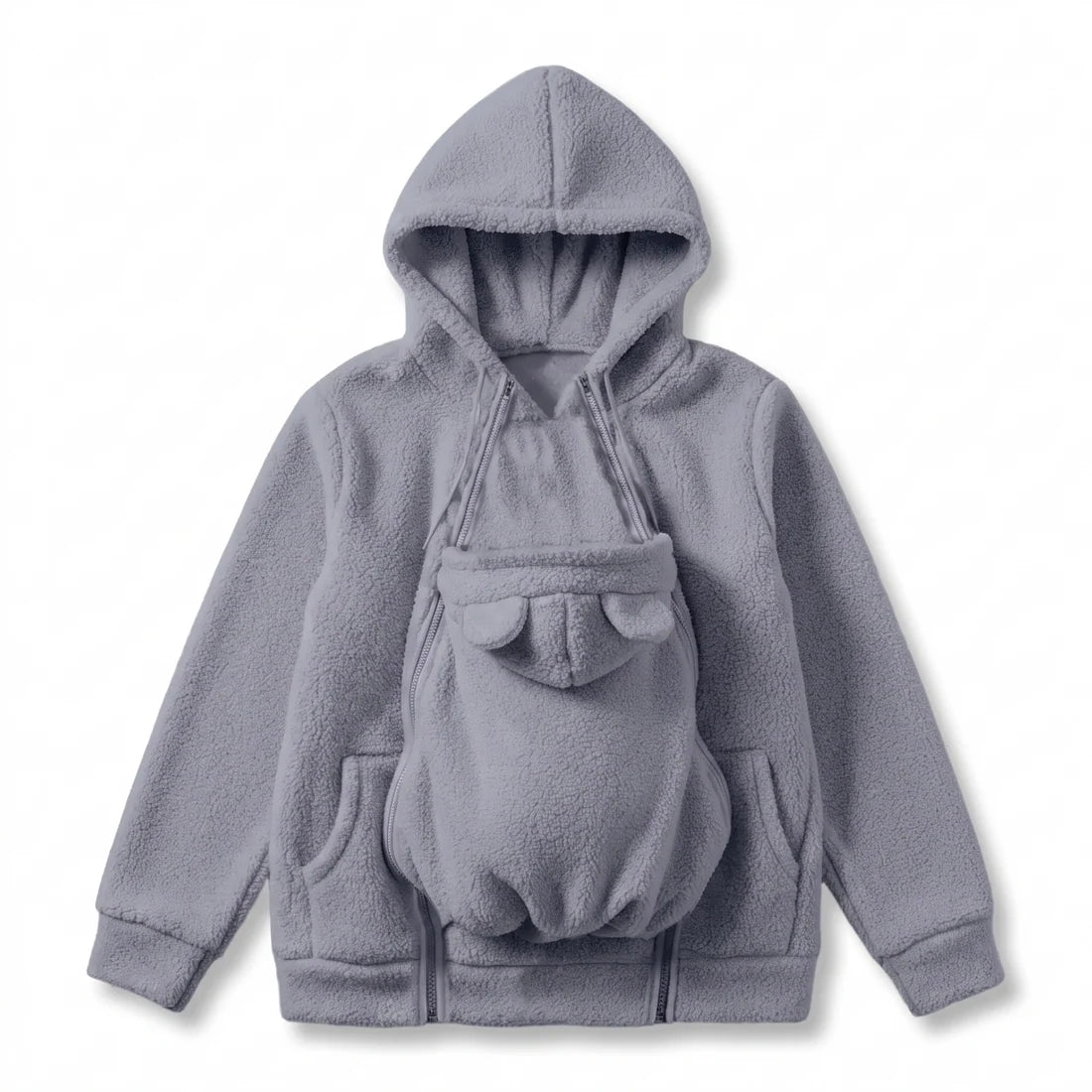 Babywearing Hoodie Built-In Baby Pouch Soft Fleece Zipper Front