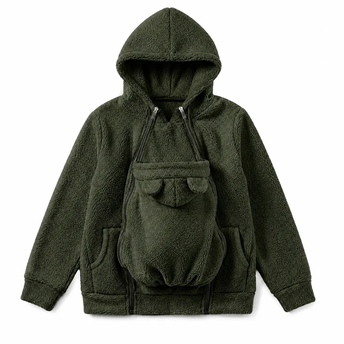 Babywearing Hoodie Built-In Baby Pouch Soft Fleece Zipper Front
