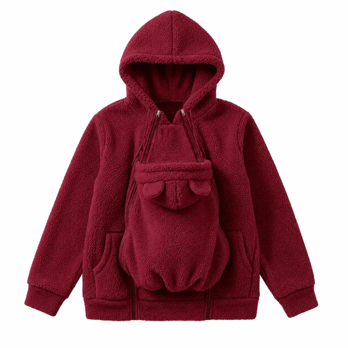 Babywearing Hoodie Built-In Baby Pouch Soft Fleece Zipper Front