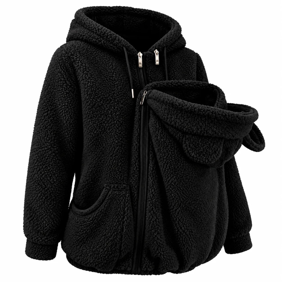 Babywearing Hoodie Plush Fleece Front Pouch Zipper Closure
